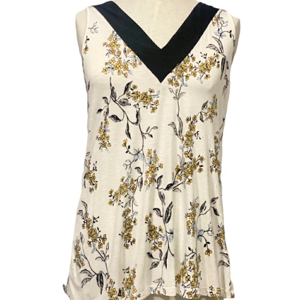 Maurice’s Floral Deep V Neck Sleeveless Off White Tank Top